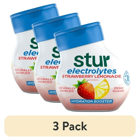 (3 pack) Stur Electrolytes Strawberry Lemonade Drink Mix, Liquid Water Enhancer, Sugar-Free, 1.62oz