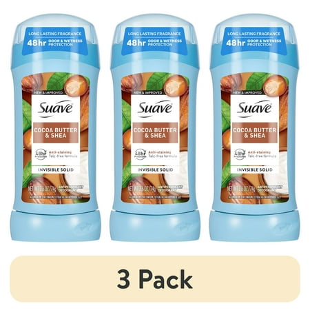 (3 pack) Suave Antiperspirant Deodorant For Women, 48hr Protection, Cocoa Butter & Shea, 2.6 oz