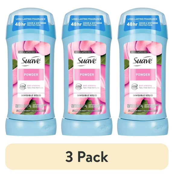 (3 pack) Suave Antiperspirant Deodorant For Women, 48hr Protection, Powder Scent, 2.6 oz