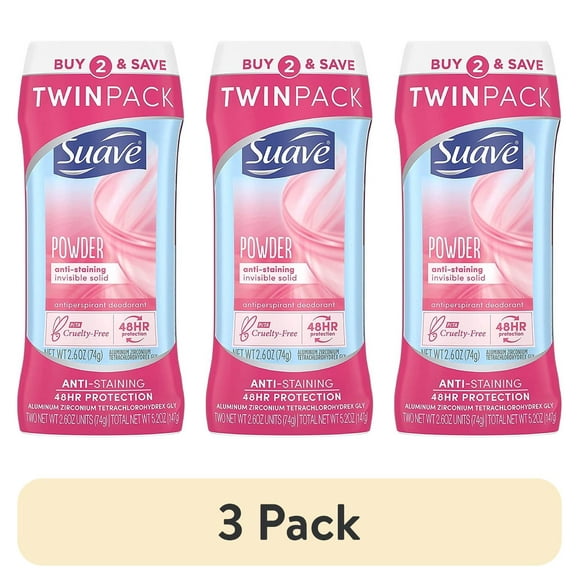 (3 pack) Suave Antiperspirant Deodorant, Powder, 2.6oz, 2 Pack