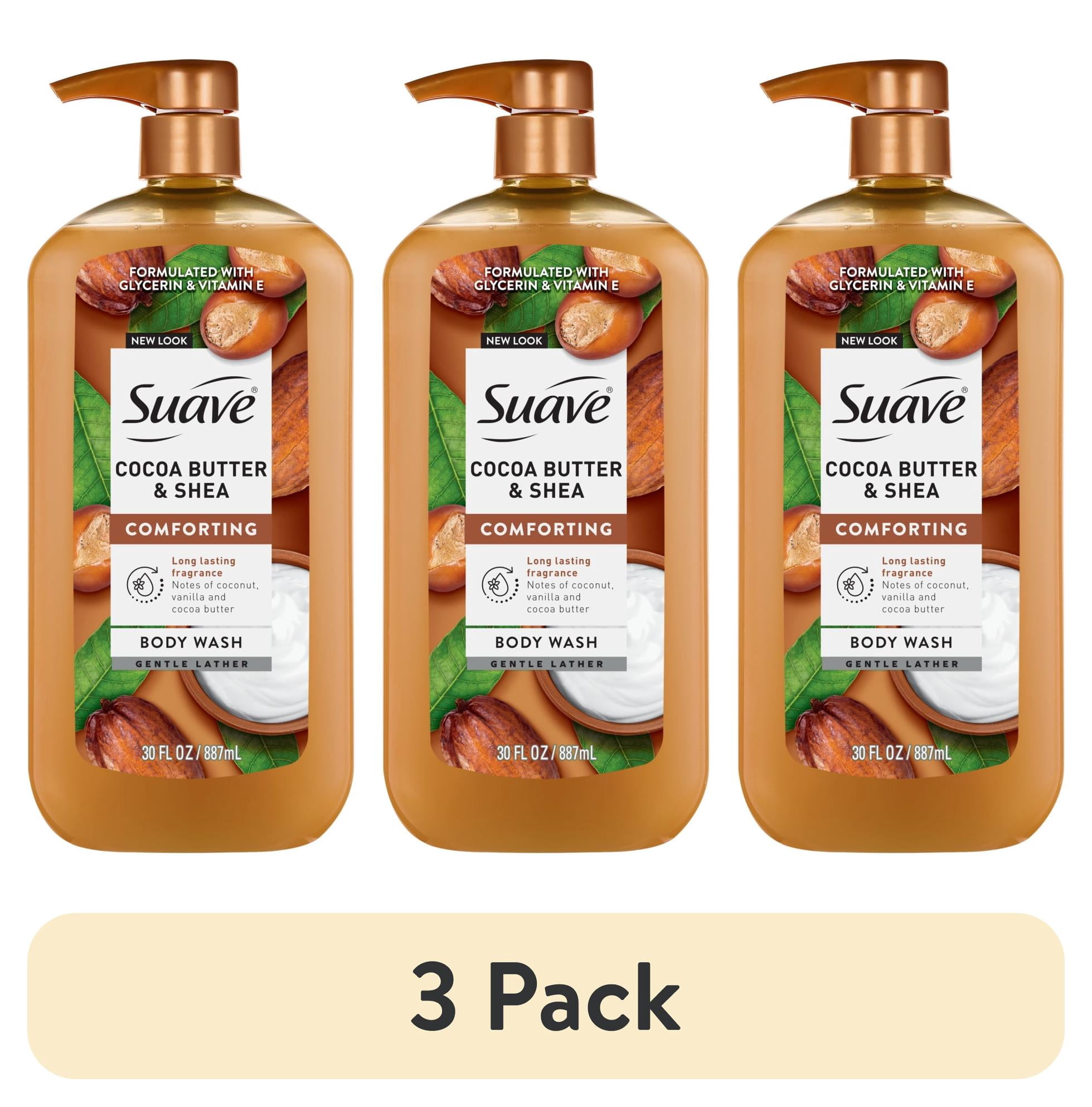 (3 pack) Suave Cocoa Butter + Shea Moisturizing Body Wash with Glycerin & Vitamin E, 30 FL OZ Pump