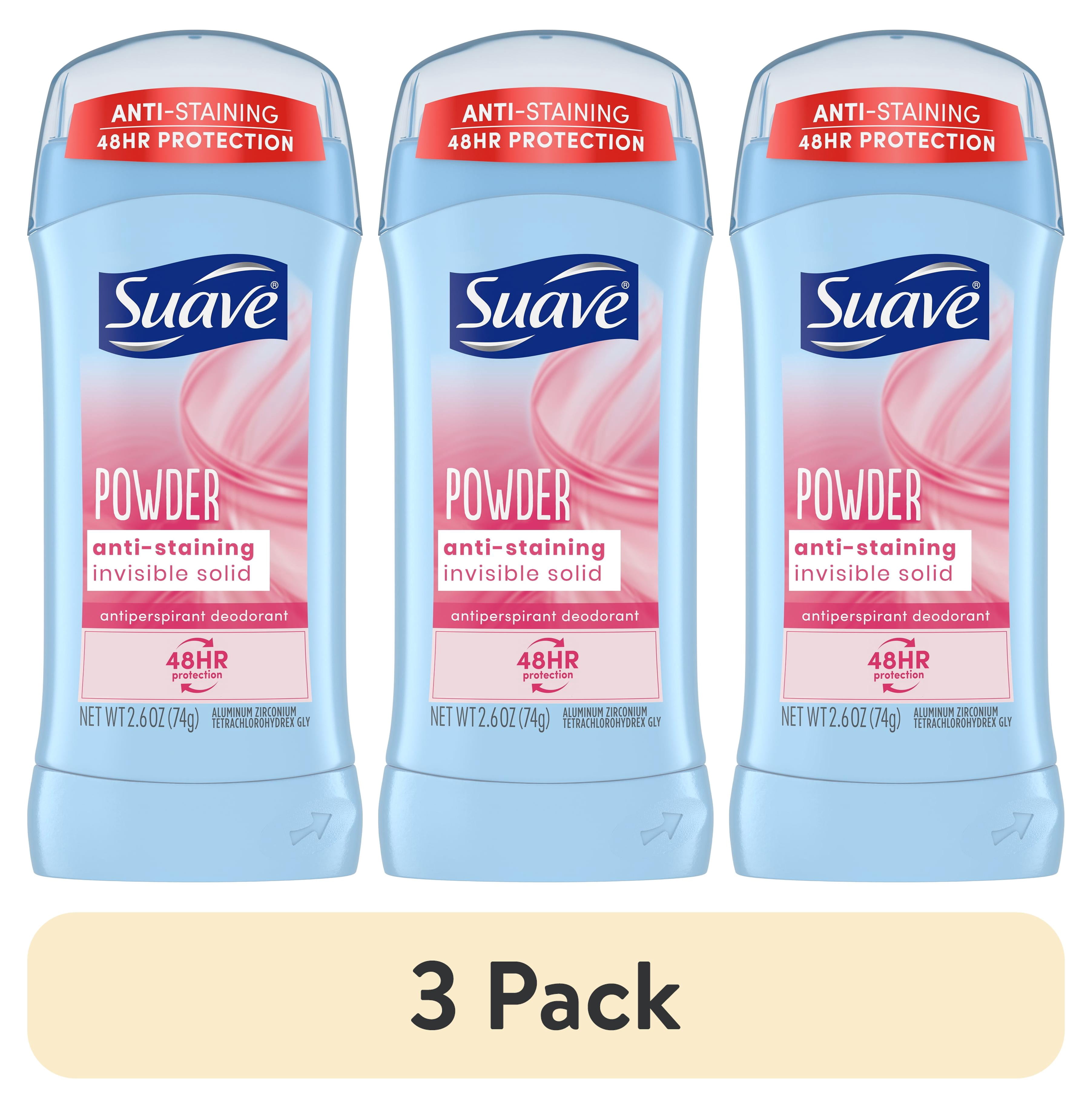 (3 pack) Suave Invisible Solid Antiperspirant Deodorant, Powder, Unisex, 2.6 oz