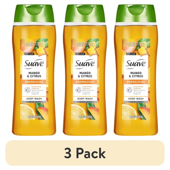 (3 pack) Suave Mango & Citrus Moisturizing Body Wash with Glycerin & Vitamin E, 18 FL OZ