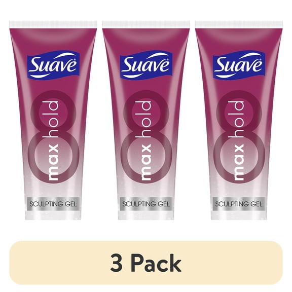 (3 pack) Suave Max Hold 8 Hair Styling Gel For Women, Frizz Control, Strong Hold, No Flaking, 9 OZ