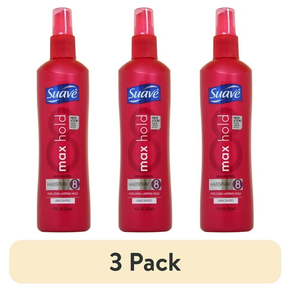 (3 pack) Suave Max Hold Hairspray, Non Aerosol, Long Lasting Hold & Control, Unscented, 11 oz