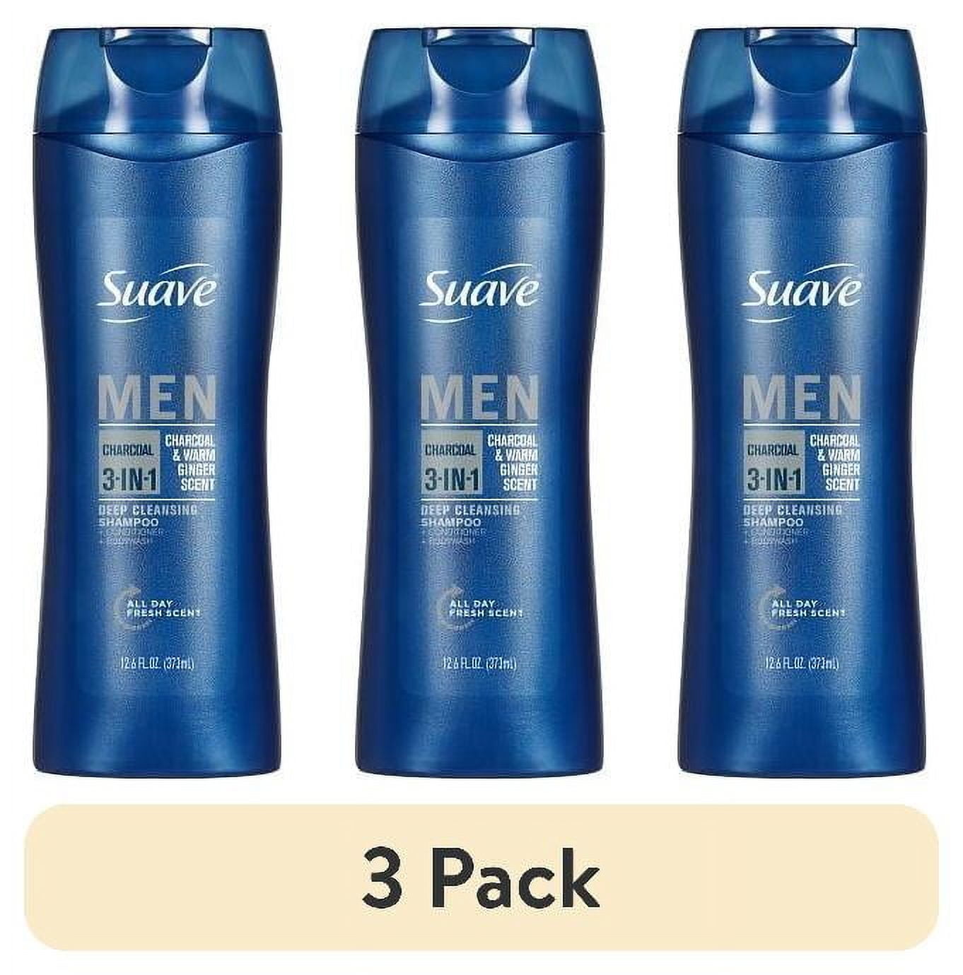 (3 pack) Suave Men Charcoal 3-in-1 Shampoo Conditioner & Body Wash, Charcoal & Ginger, 12.6 oz