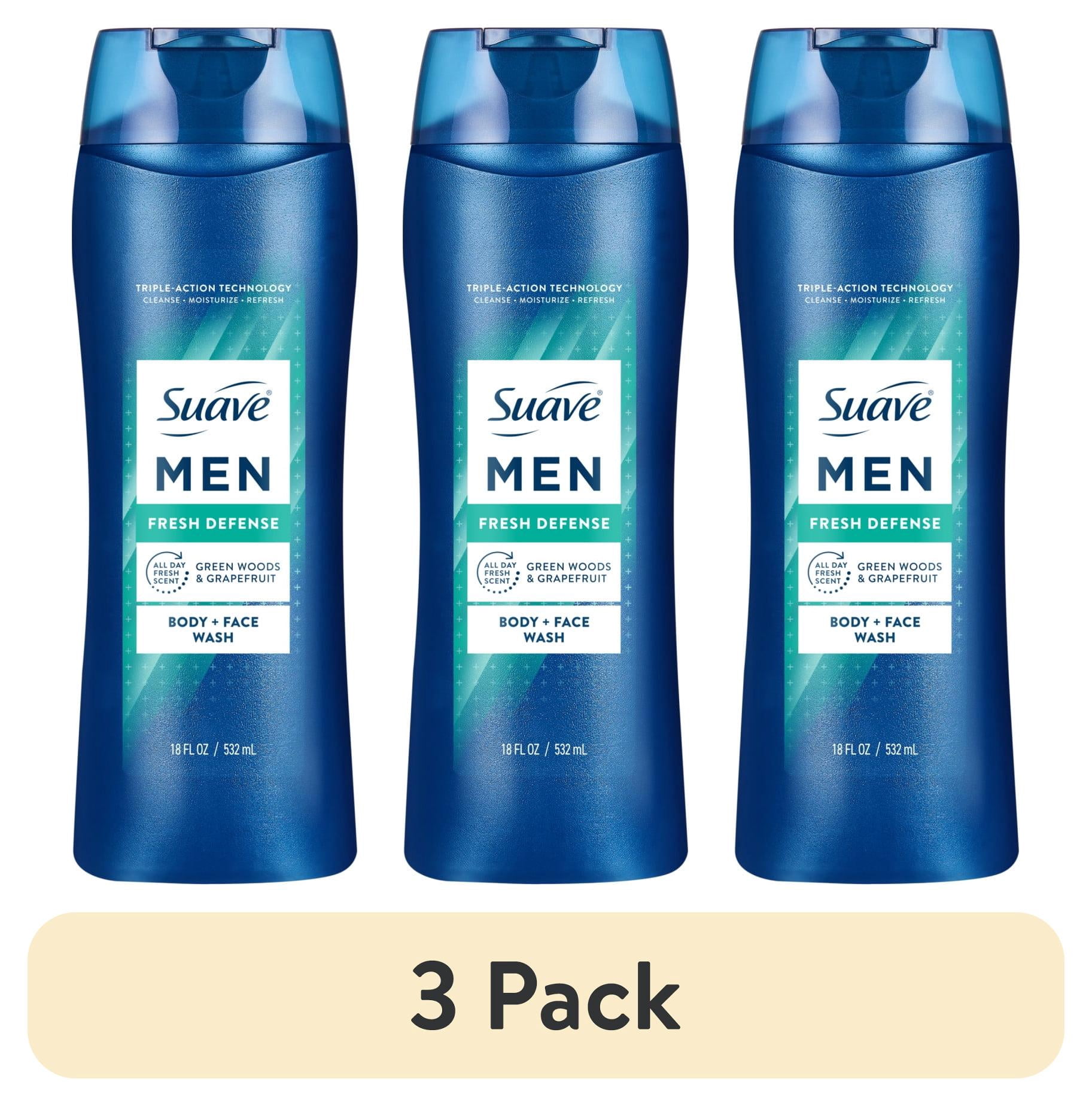 (3 pack) Suave Men Fresh Defense 2in1 Body & Face Wash with Glycerin & Vitamin E, 18 FL OZ