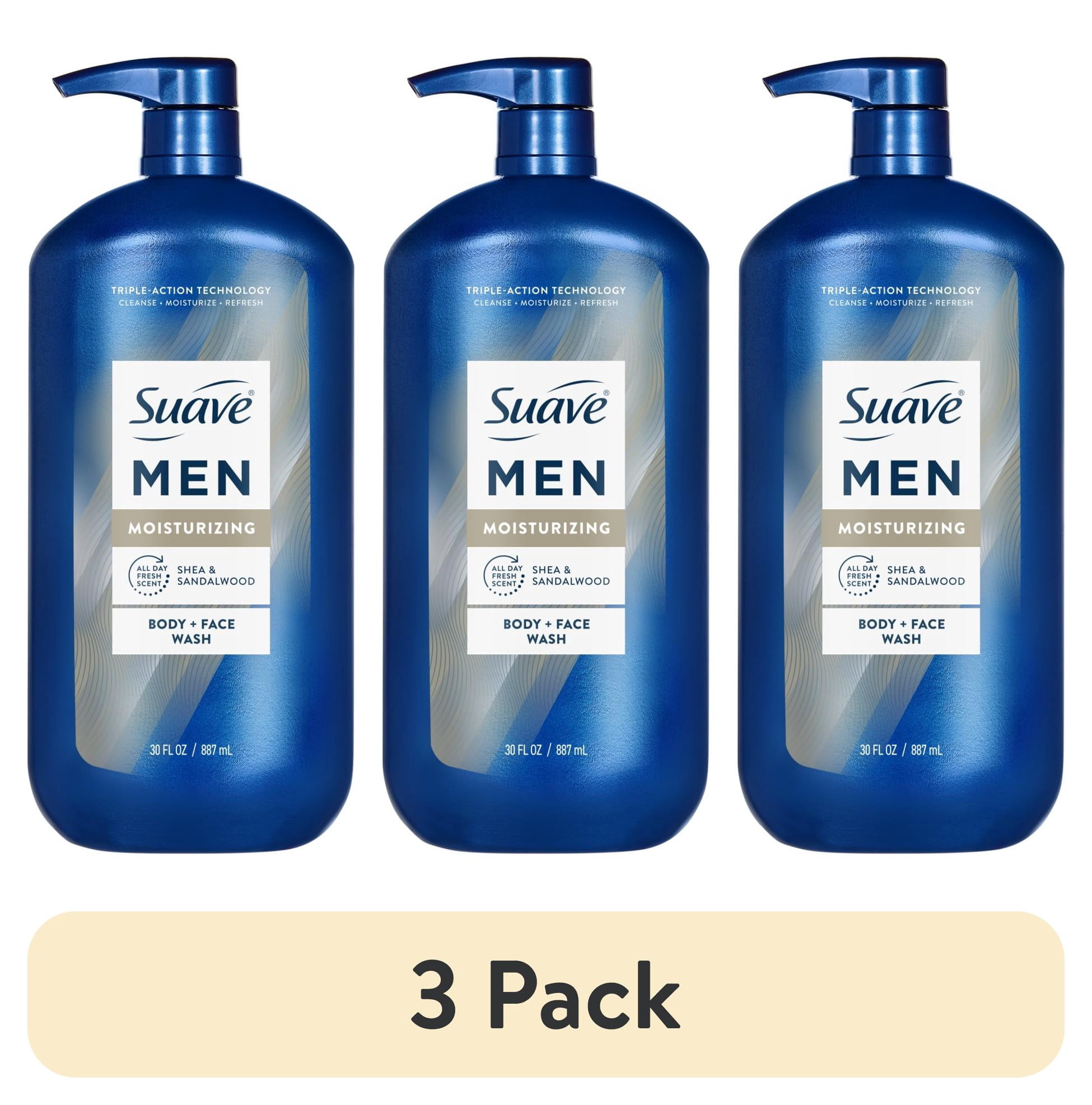 (3 pack) Suave Men Moisturizing 2-in-1 Body & Face Wash with Glycerin & Vitamin E, 30 FL OZ