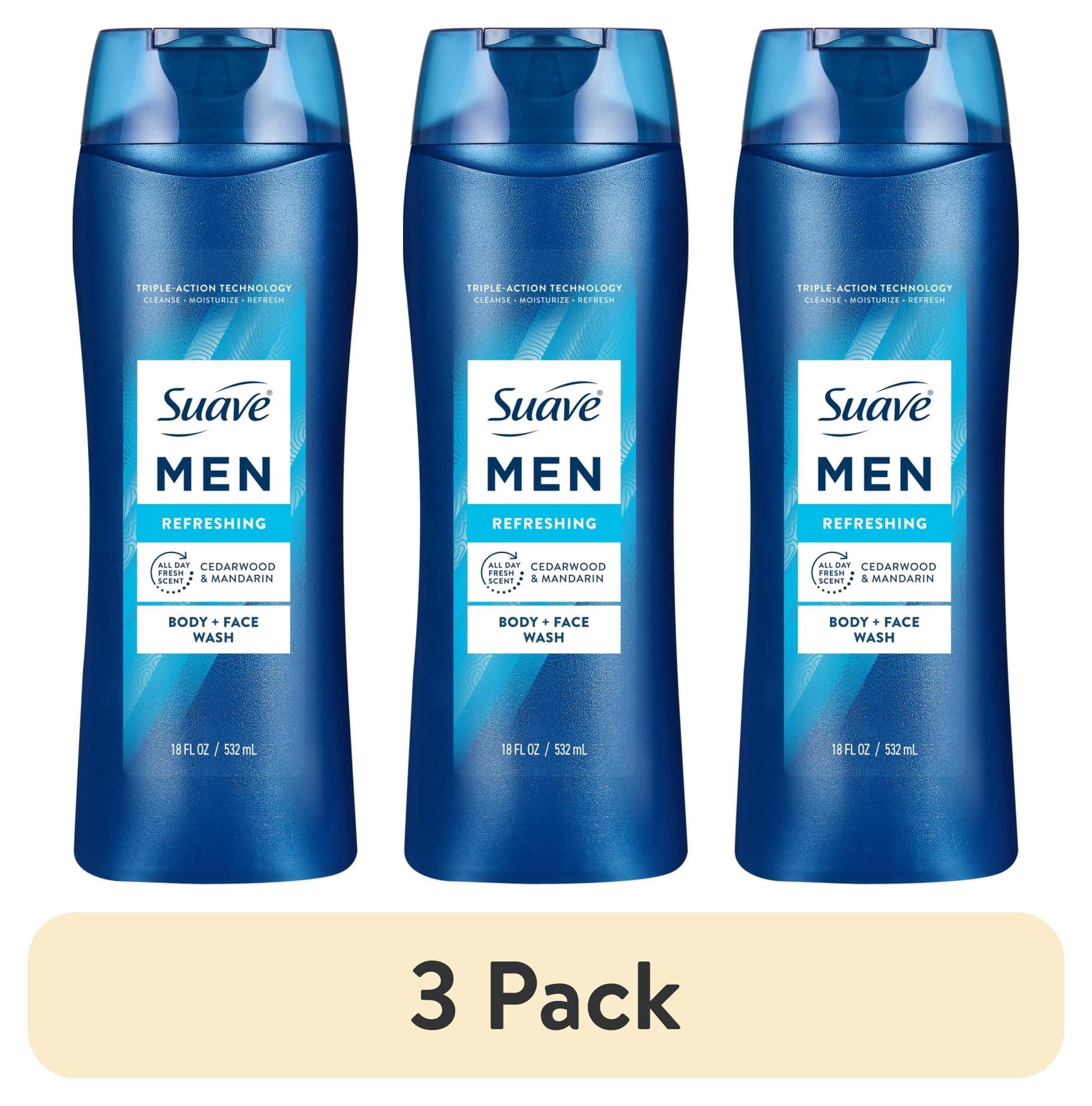 (3 pack) Suave Men Refreshing 2-in-1 Body & Face Wash with Glycerin & Vitamin E, 18 FL OZ