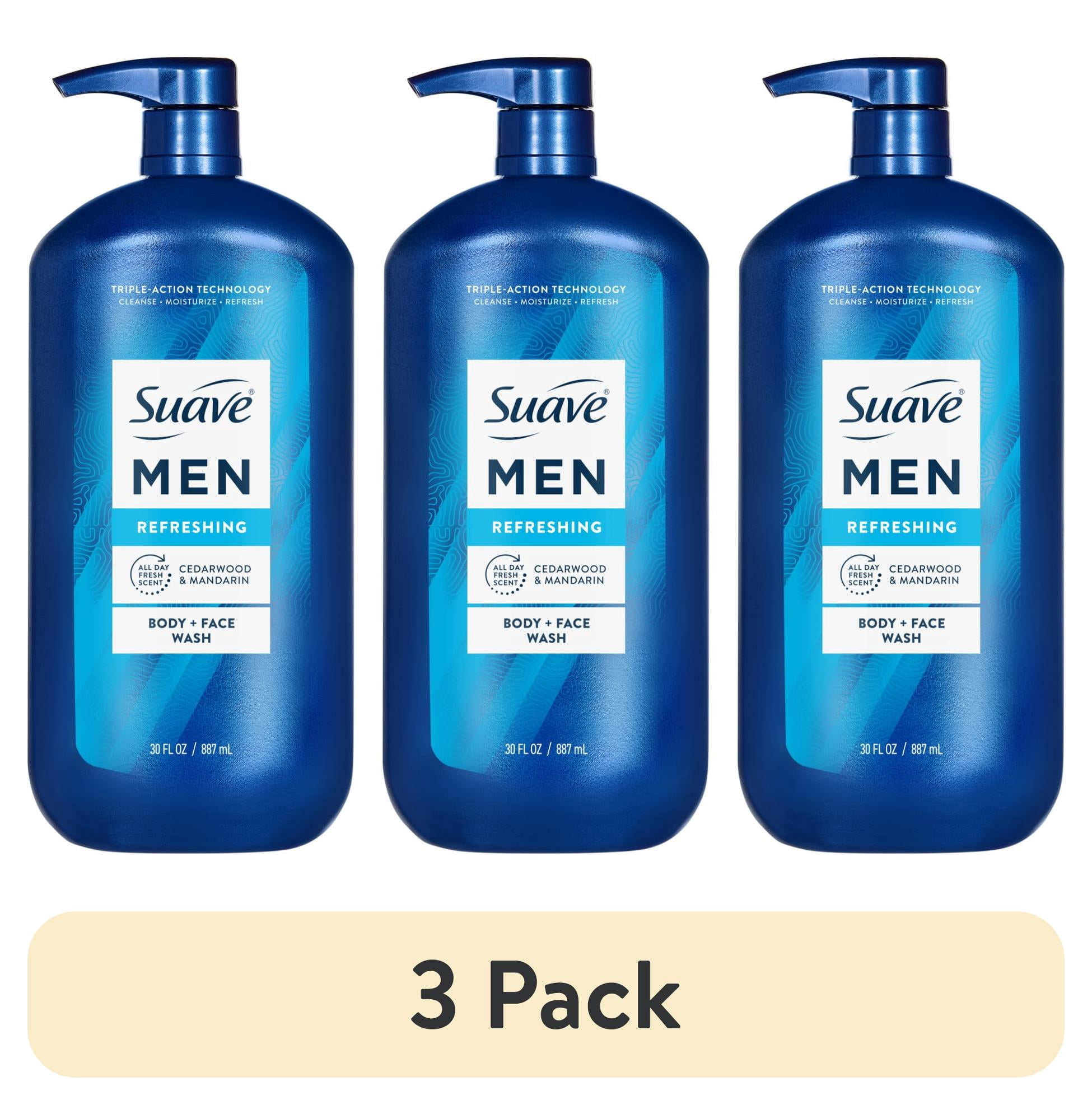 (3 pack) Suave Men Refreshing 2-in-1 Body & Face Wash with Glycerin & Vitamin E, 30 FL OZ