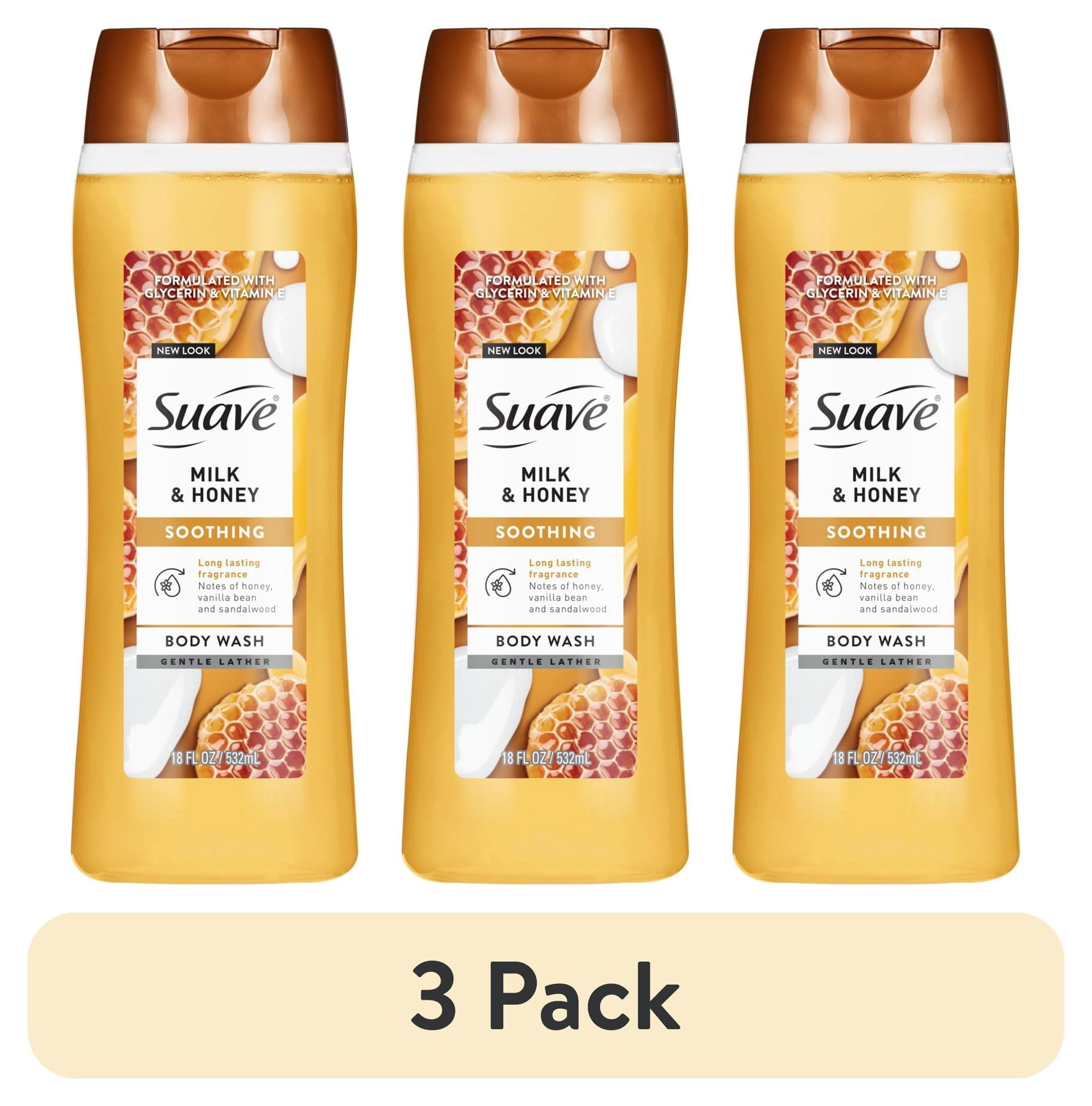 (3 pack) Suave Milk & Honey Moisturizing Body Wash with Glycerin & Vitamin E, 18 FL OZ
