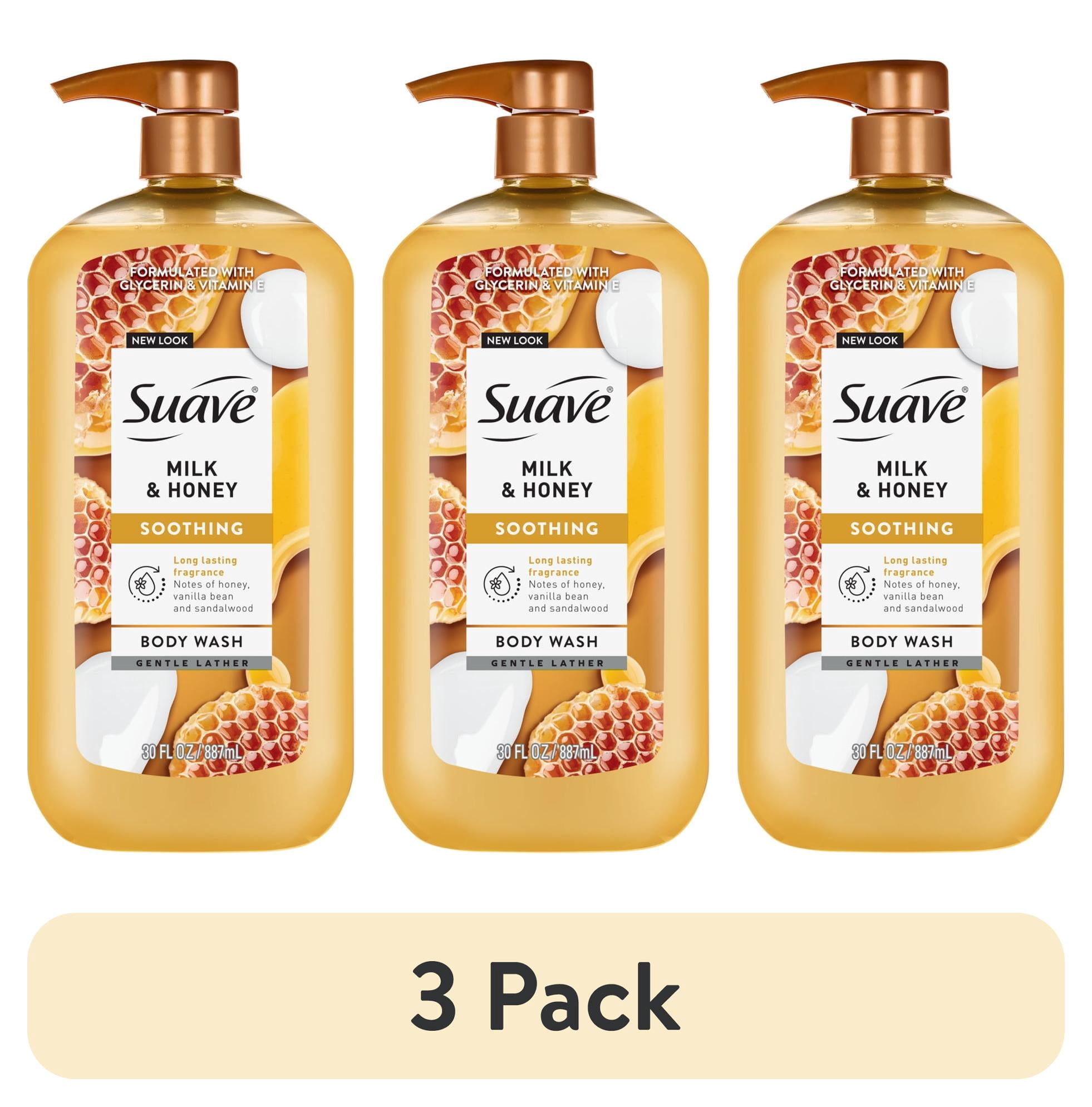 (3 pack) Suave Milk & Honey Moisturizing Body Wash with Glycerin & Vitamin E, 30 FL OZ Pump