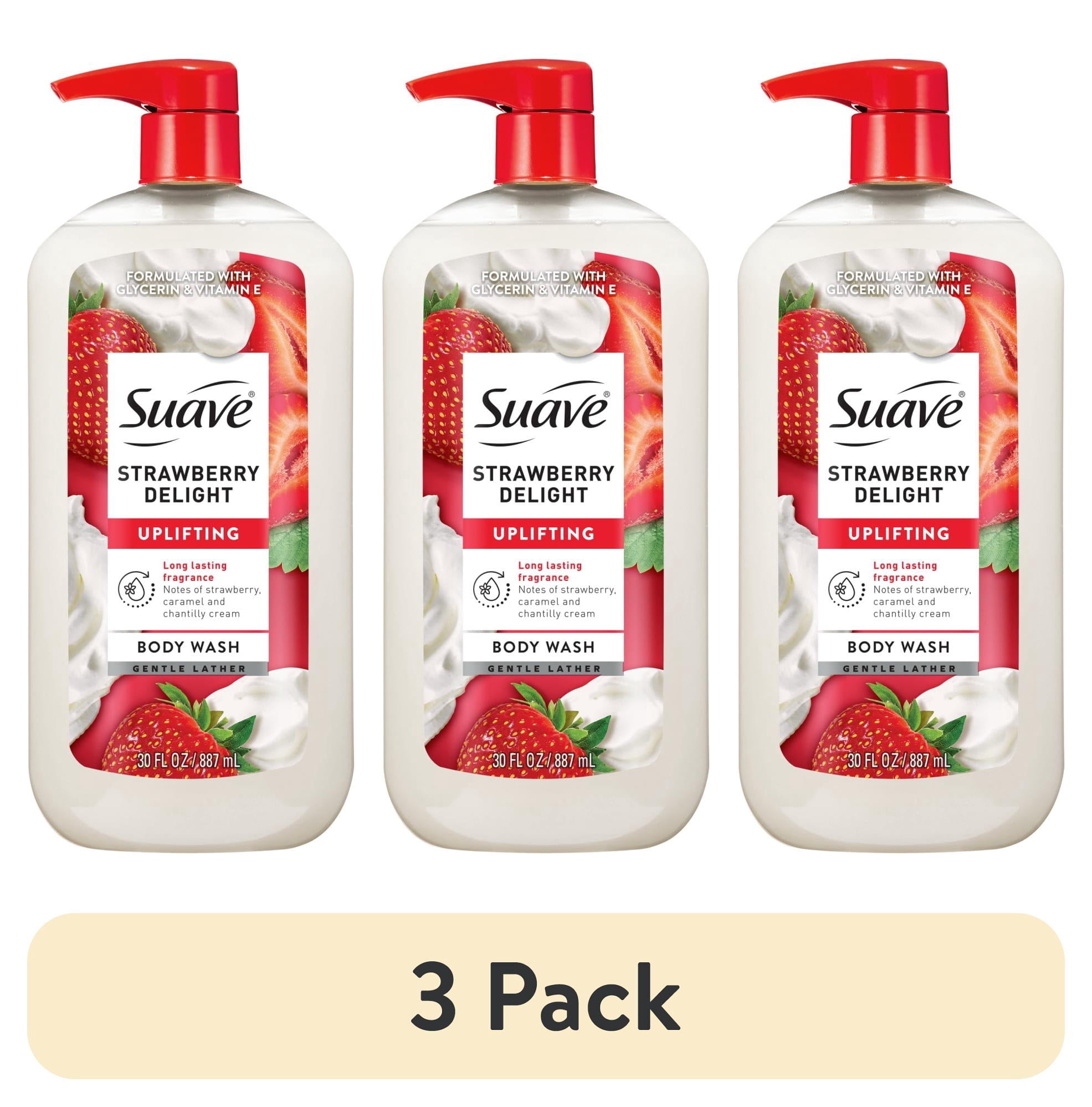 (3 pack) Suave Strawberry Delight Uplifting Body Wash, with Glycerin & Vitamin E, 30 fl oz Pump