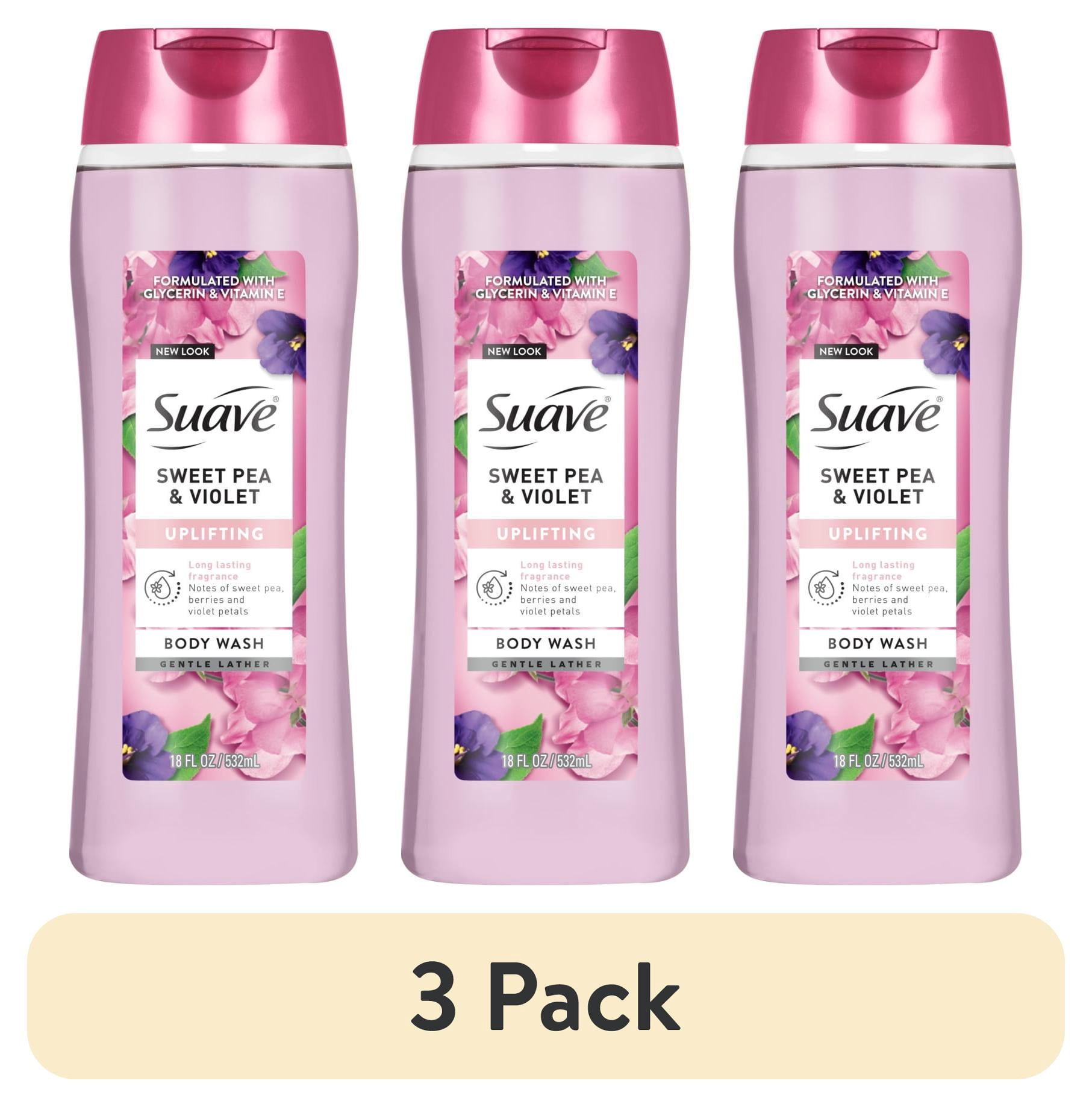 (3 pack) Suave Sweet Pea & Violet Moisturizing Body Wash with Glycerin & Vitamin E, 18 fl oz