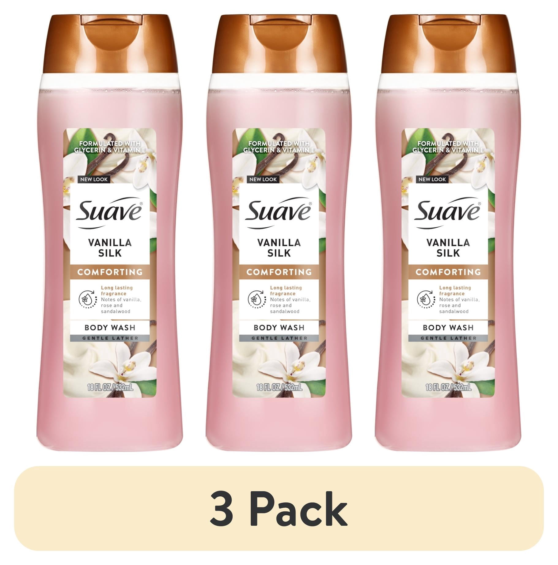 (3 pack) Suave Vanilla Silk Moisturizing Body Wash with Glycerin & Vitamin E, 18 FL OZ
