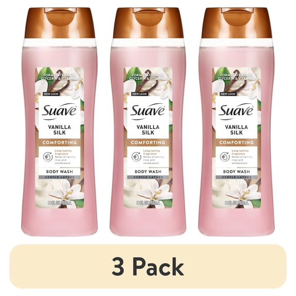 (3 pack) Suave Vanilla Silk Moisturizing Body Wash with Glycerin & Vitamin E, 18 FL OZ