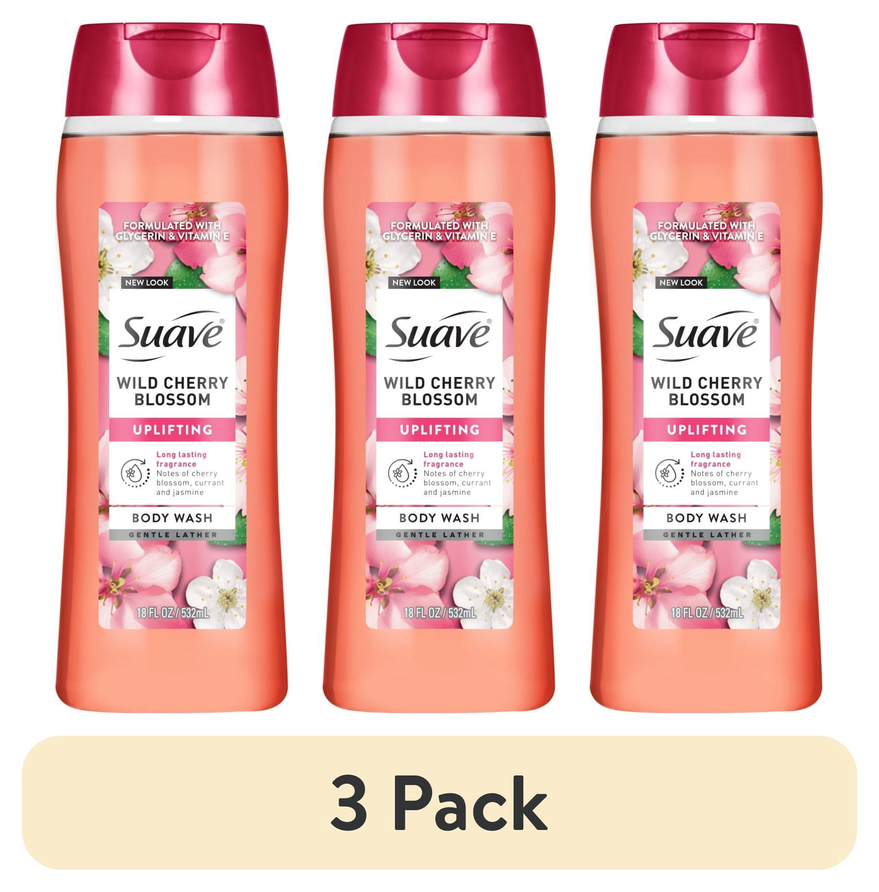 (3 pack) Suave Wild Cherry Blossom Moisturizing Body Wash with Glycerin & Vitamin E, 18 FL OZ
