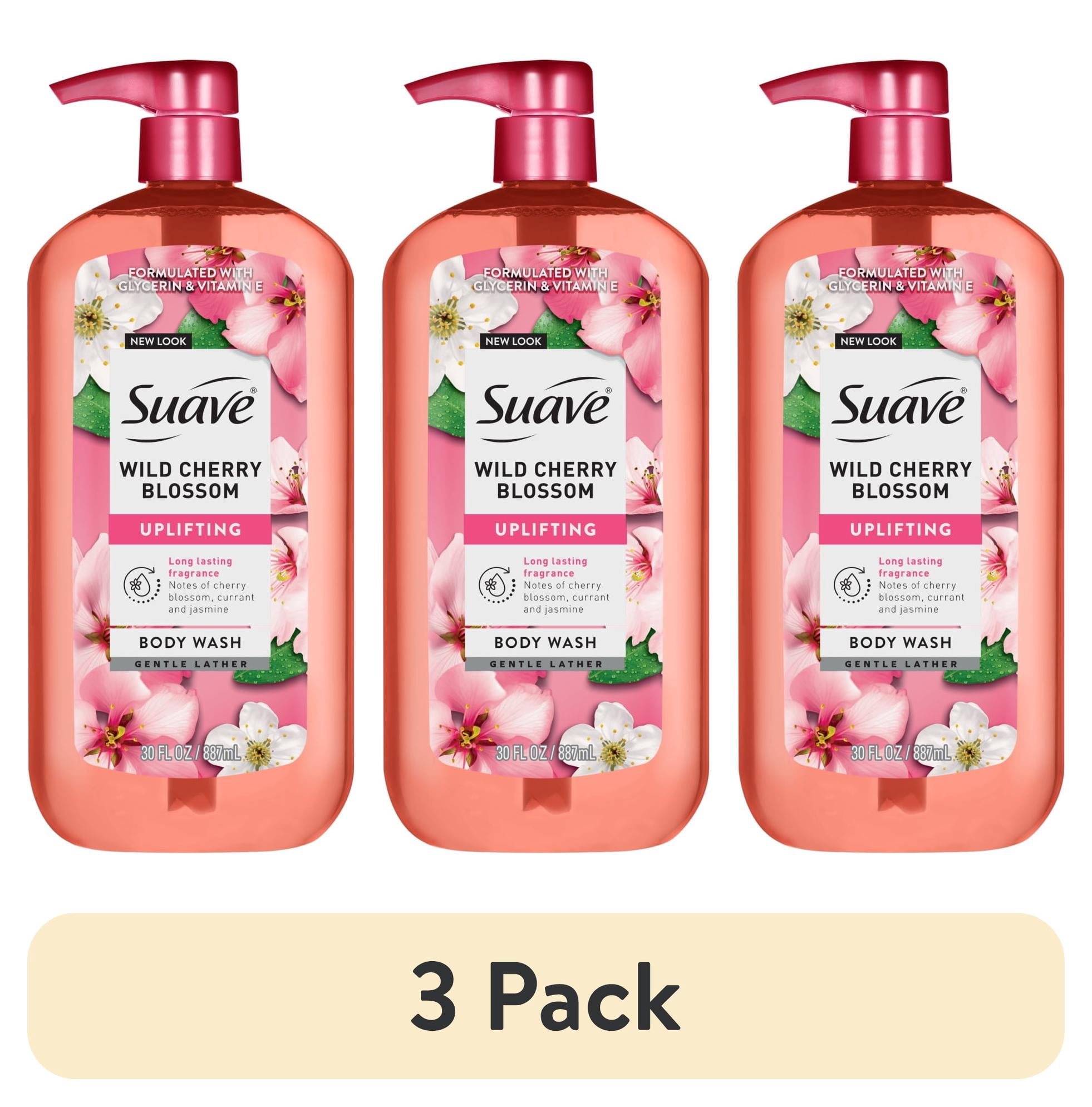 (3 pack) Suave Wild Cherry Blossom Moisturizing Body Wash with Glycerin & Vitamin E, 30 FL OZ Pump