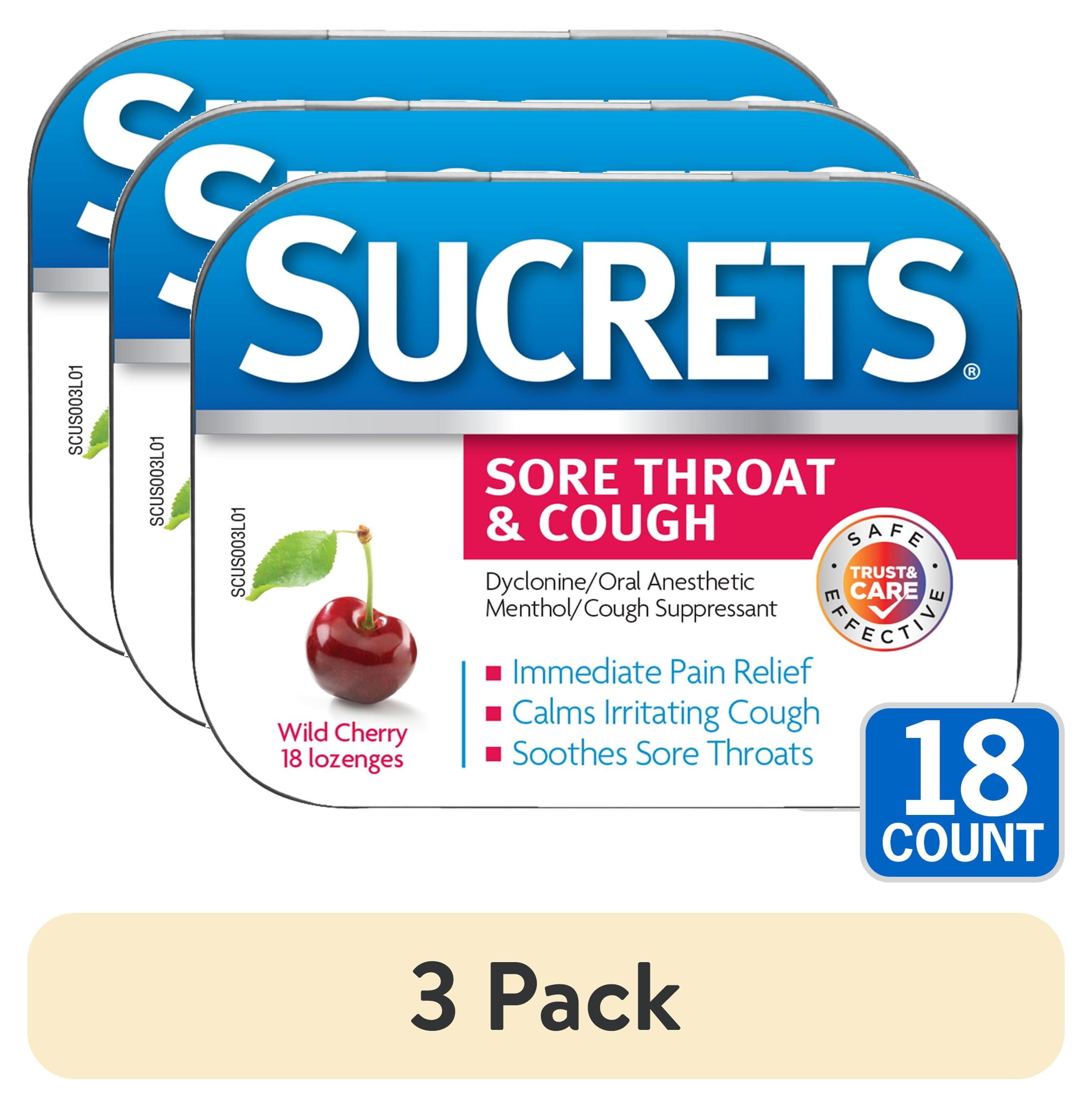 (3 pack) Sucrets Sore Throat Lozenges, Wild Cherry Flavor, 18 Count