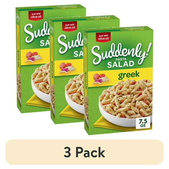 (3 pack) Suddenly Pasta Salad Greek with Tomatoes & Seasoning, 7.5 oz Box