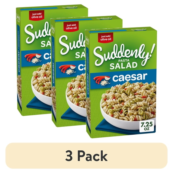 (3 pack) Suddenly Pasta Salad Caesar with Red Peppers & Croutons, 7.25 oz Box