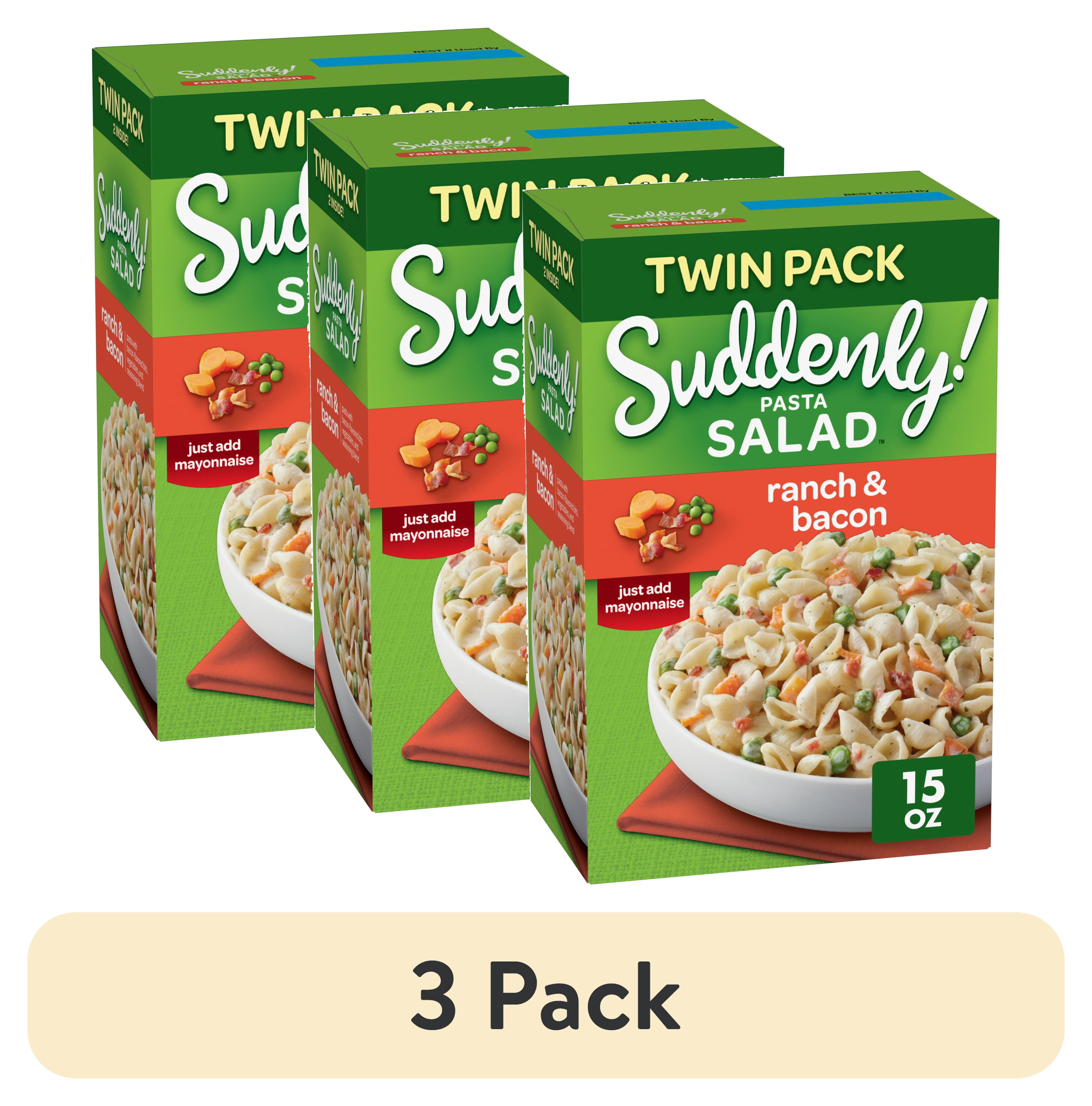(3 pack) Suddenly Salad Ranch & Bacon Pasta Salad Mix with Vegetable Blend & Seasoning, 15 oz Box