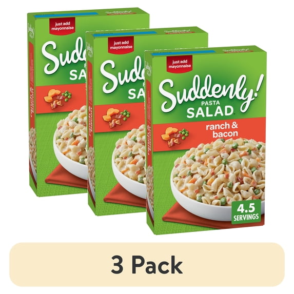 (3 pack) Suddenly Salad Ranch & Bacon Pasta Salad Mix with Vegetable Blend & Seasoning, 7.5 oz Box