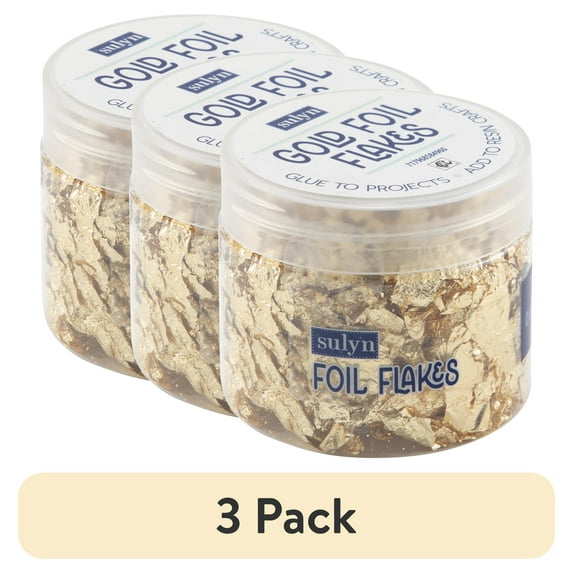 (3 pack) Sulyn 0.07 oz Foil Flakes- Light Gold, Plastic Bottle, Plastic Container