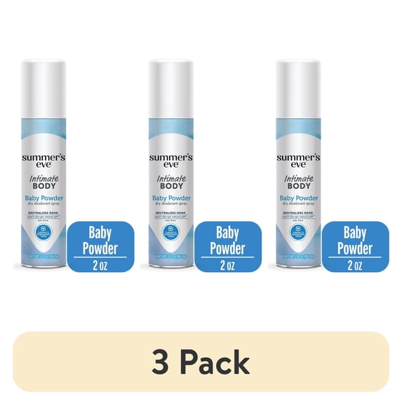 (3 pack) Summer’s Eve Baby Powder Gentle Feminine Spray, 2 oz