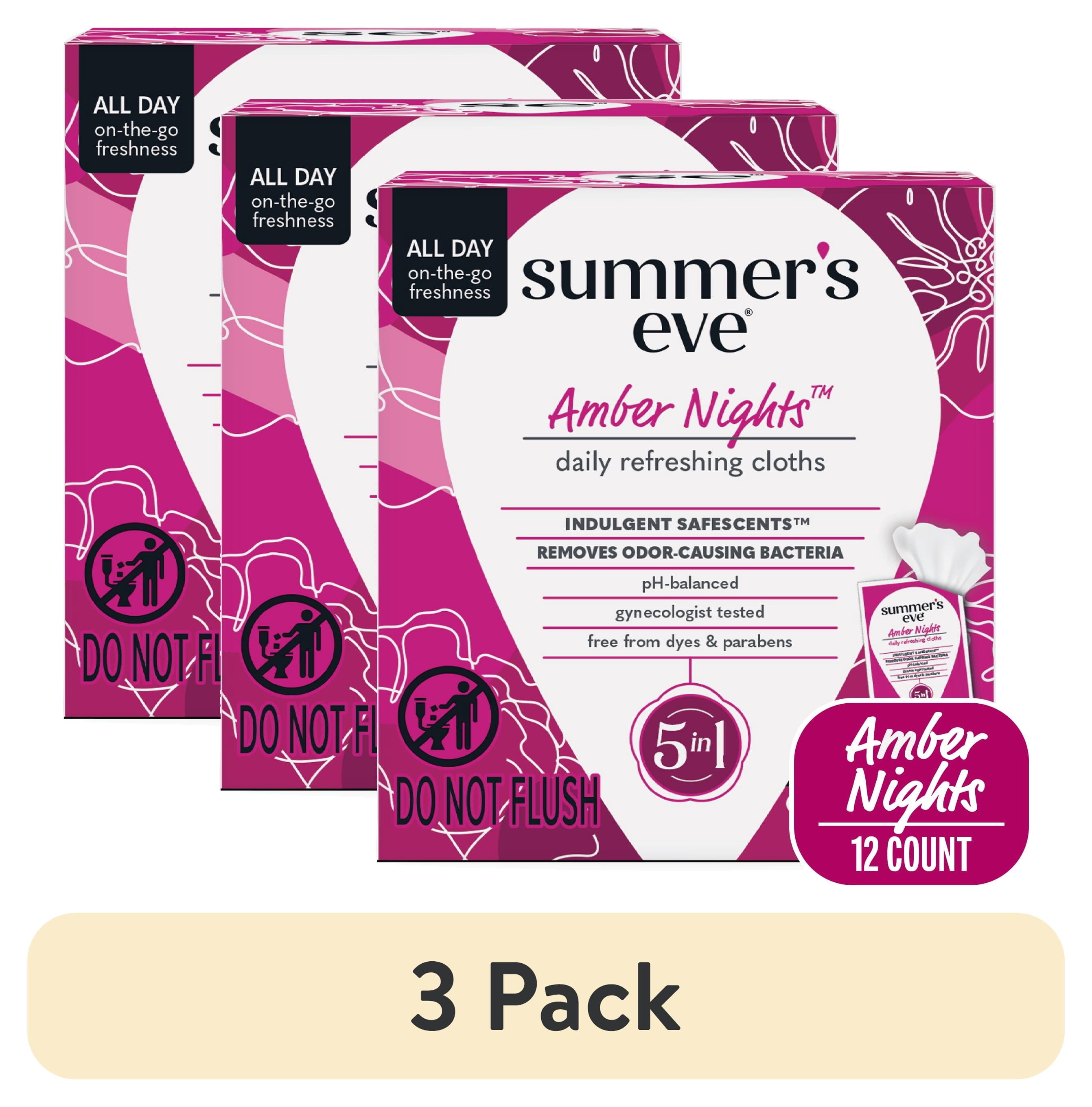 (3 pack) Summer’s Eve Amber Nights Daily Feminine Wipes with Oat and Shea Extracts, 12 Count
