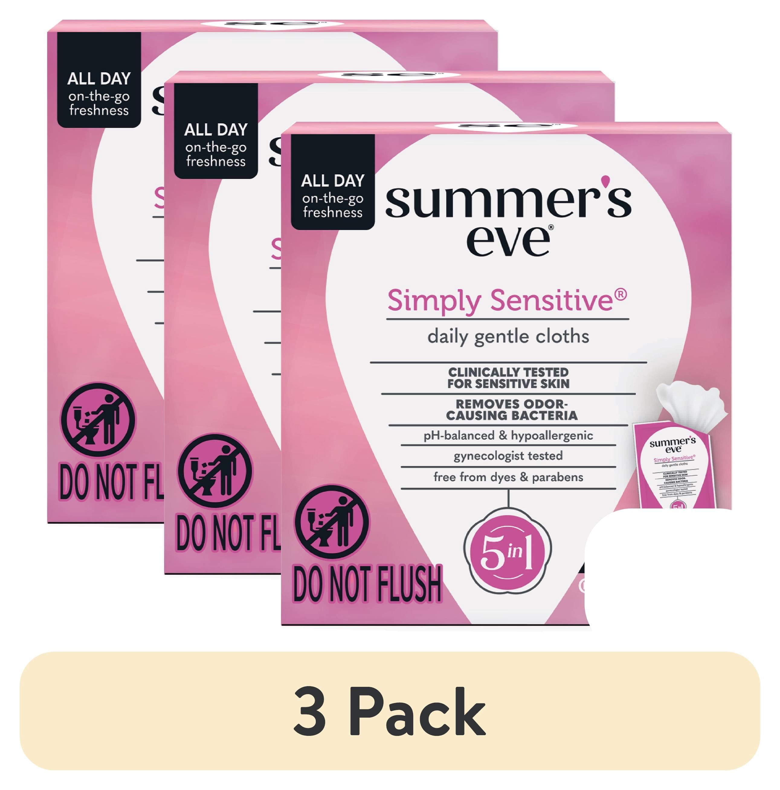 (3 pack) Summer’s Eve Simply Sensitive Gentle Daily Feminine Wipes, 12 Count