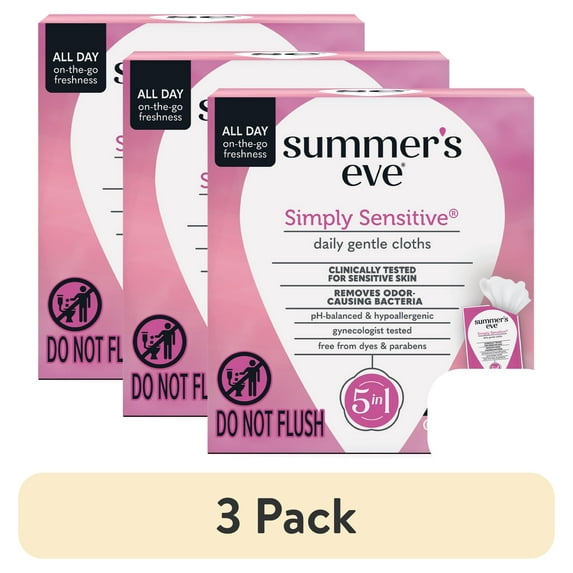 (3 pack) Summer’s Eve Simply Sensitive Gentle Daily Feminine Wipes, 12 Count