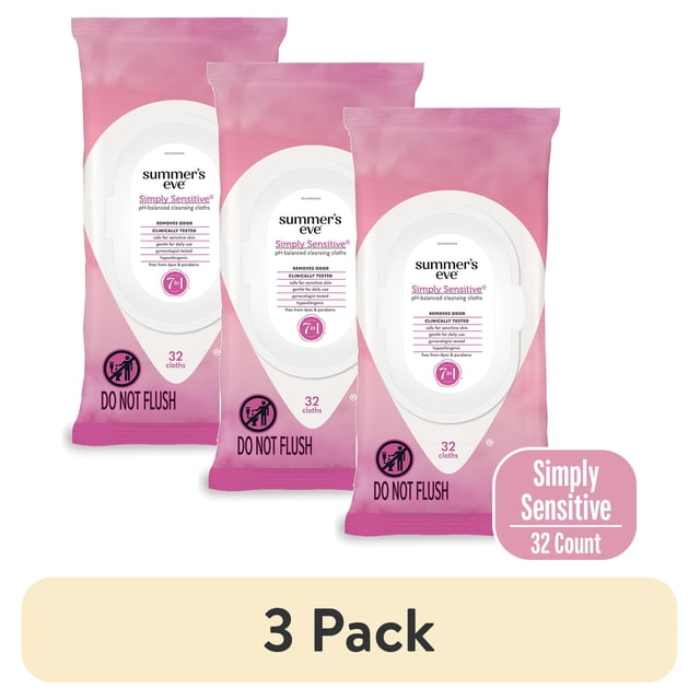 (3 pack) Summer’s Eve Simply Sensitive Gentle Daily Feminine Wipes, 32 ...