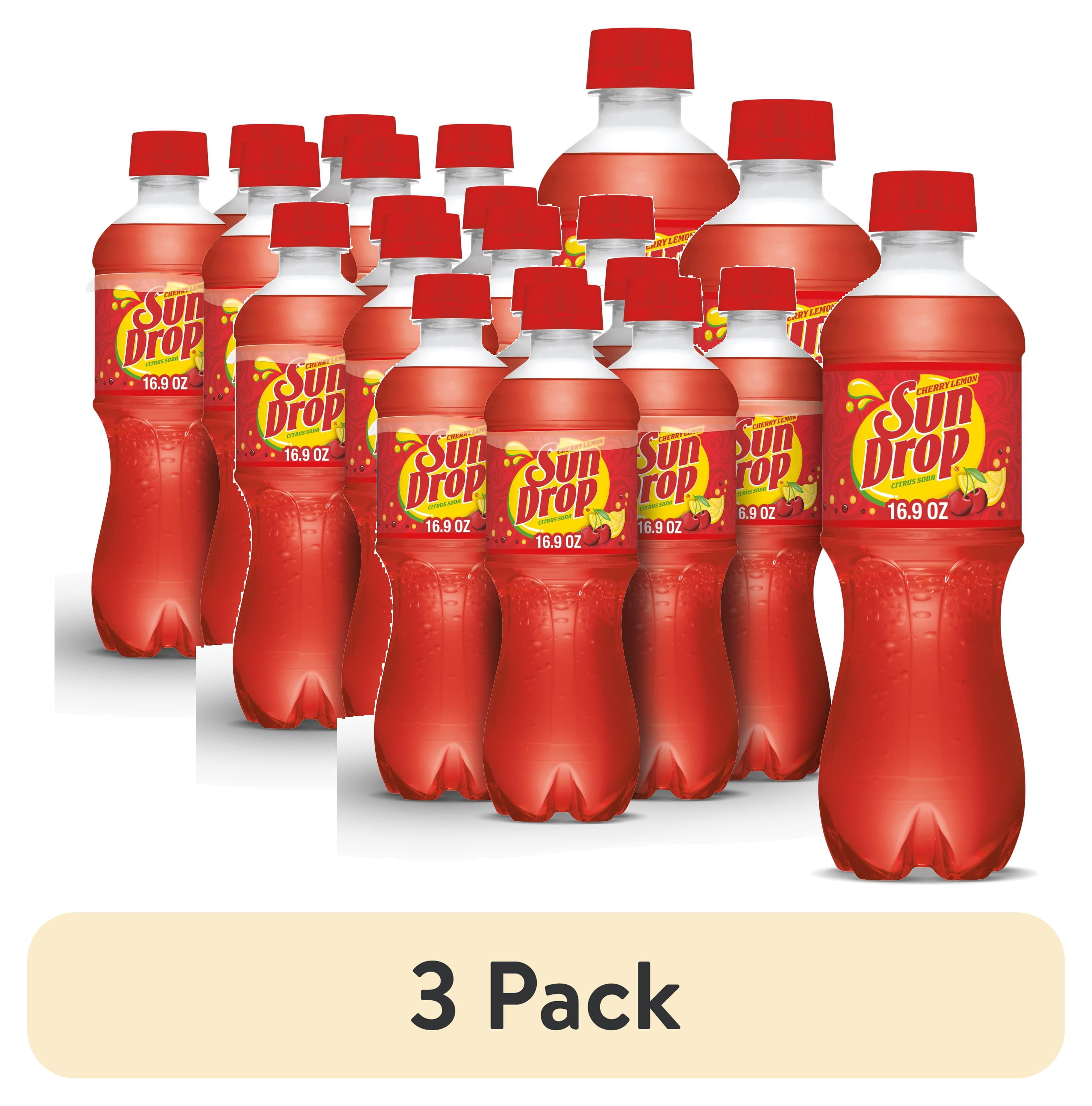 (3 pack) Sun Drop Cherry Lemon Citrus Soda Pop, 16.9 fl oz, 6 Pack Bottles