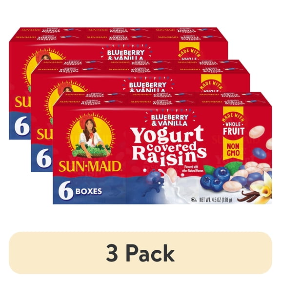 (3 pack) Sun-Maid® Blueberry & Vanilla Yogurt Covered Raisins, .75 Oz., 6 Count