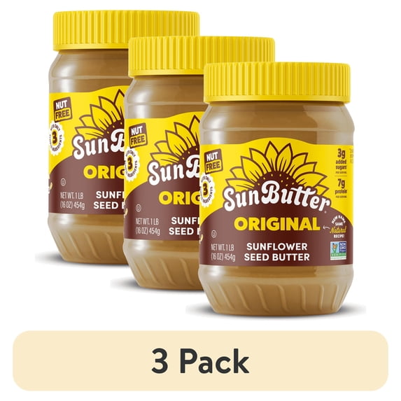 (3 pack) SunButter Original Sunflower Seed Butter 16 oz Jar