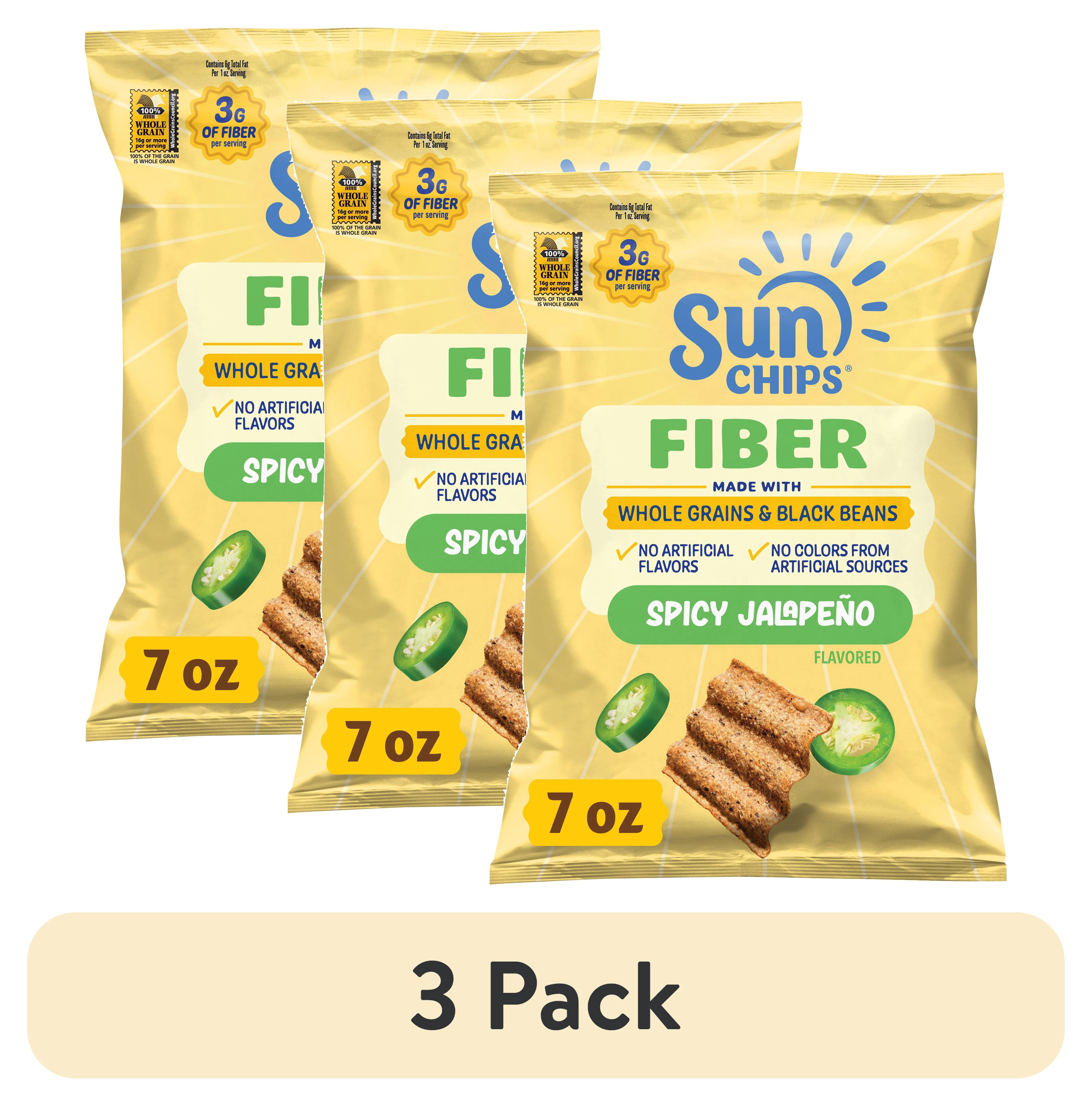 (3 pack) SunChips 100% Whole Grain Black Bean Spicy Jalapeno Snack Chips Bag, 7 oz​