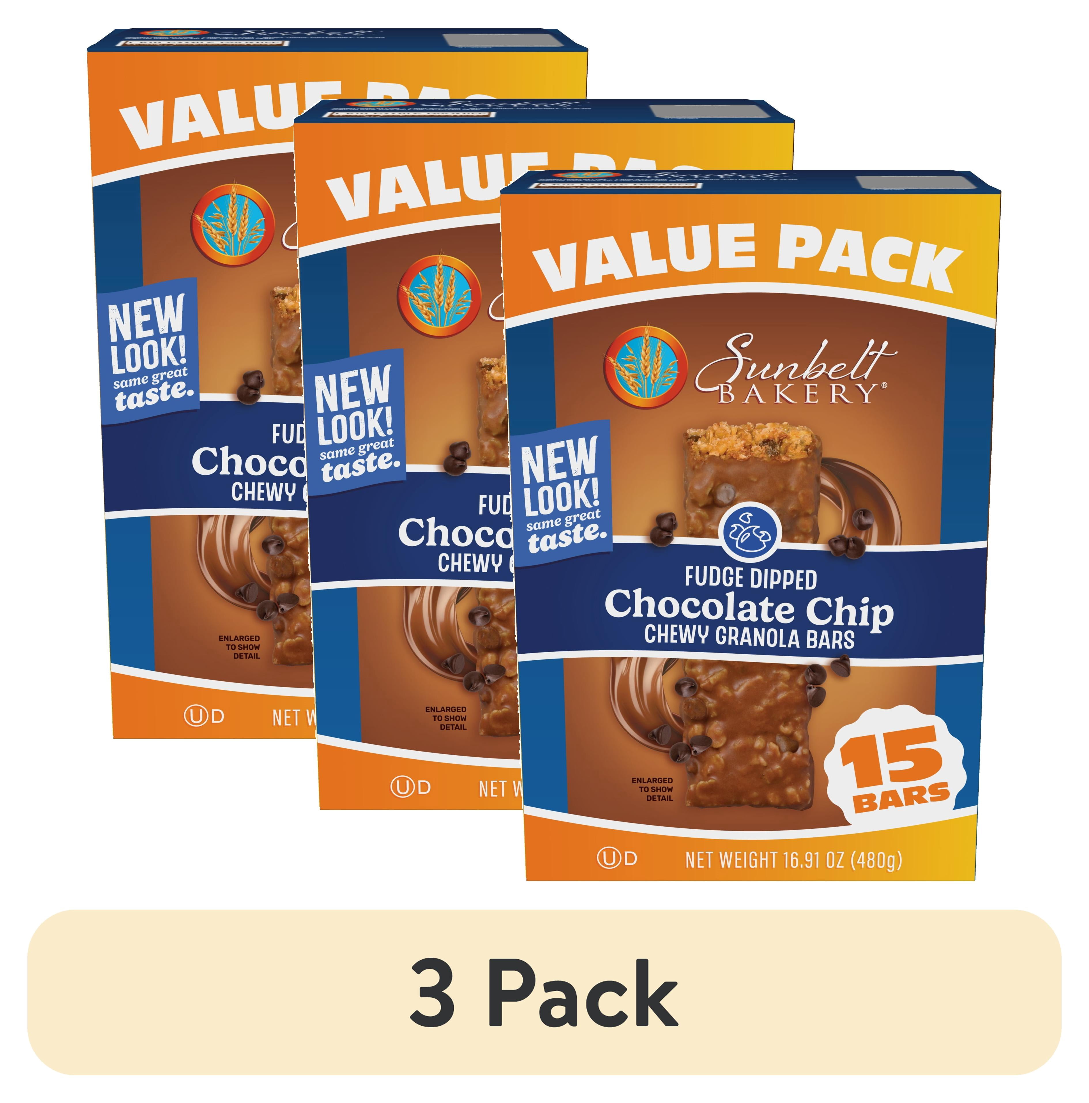 (3 pack) Sunbelt Bakery Chewy Granola Bars, Fudge Dipped Chocolate Chip, 15 Ct Value Pack, 16.91 Oz