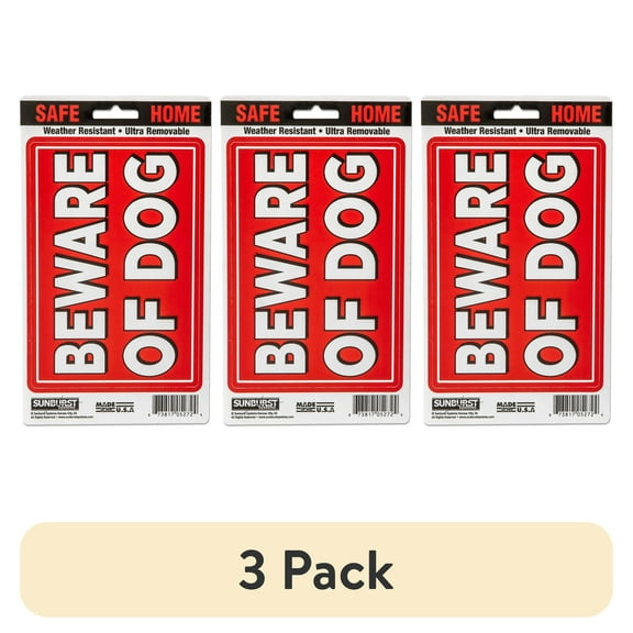 (3 pack) Sunburst Systems 5272 Beware of Dog Sign 5" x 8.5", Vinyl Decal, easy install just peel and stick