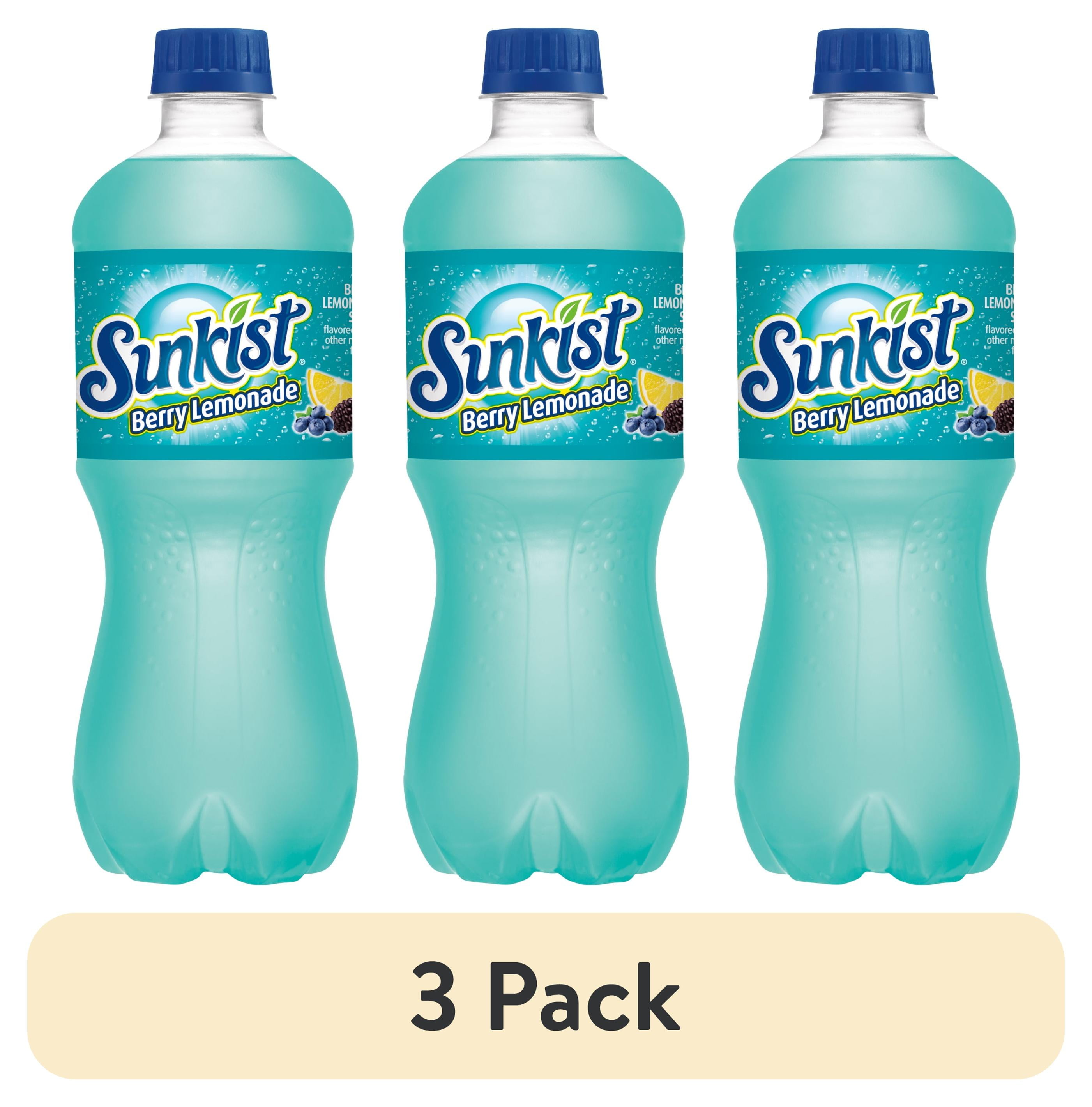 (3 pack) Sunkist Caffeine Free Berry Lemonade Soda Pop, 20 fl oz, Bottle