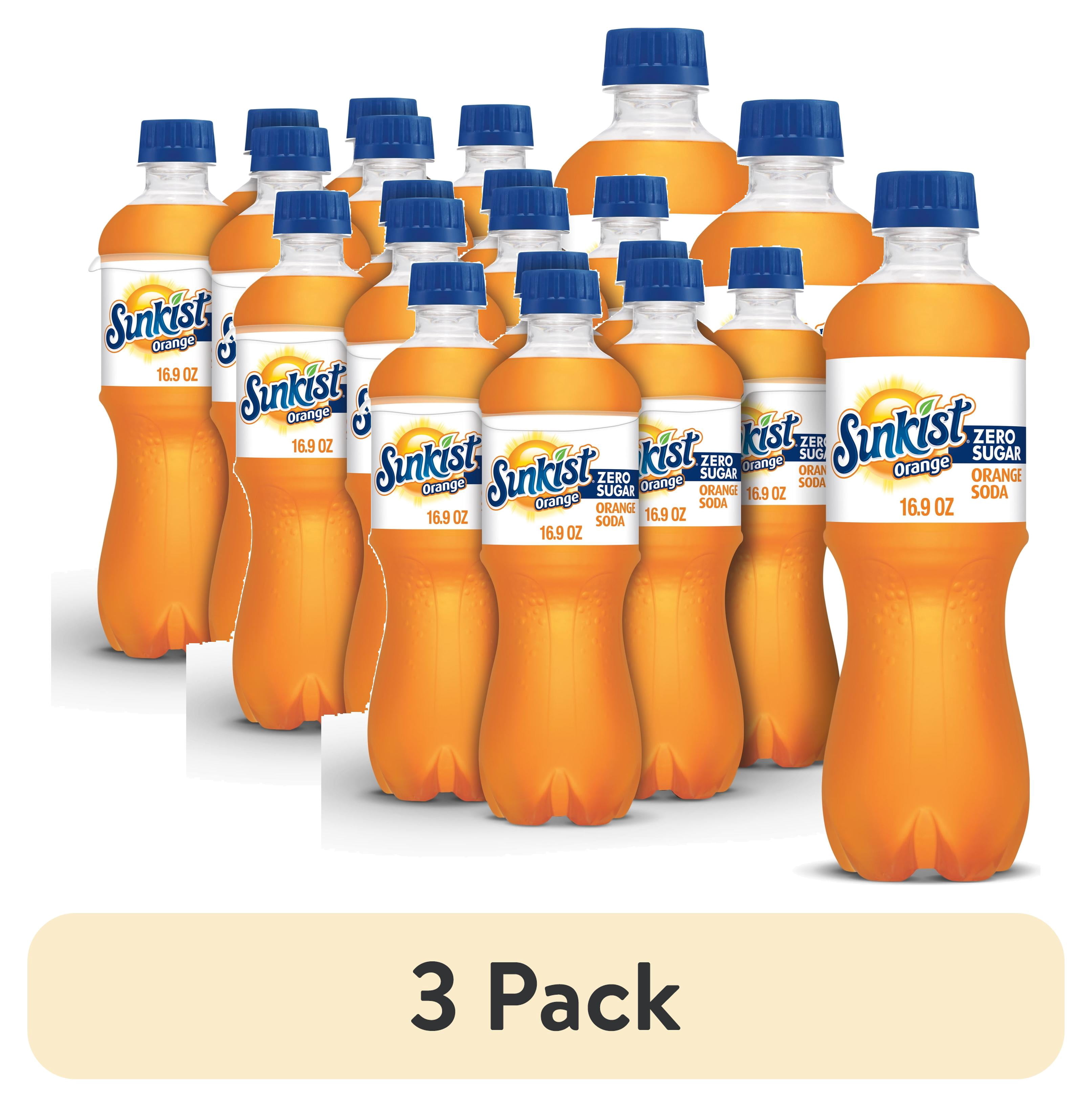 (3 pack) Sunkist Zero Sugar Orange Soda Pop, 16.9 fl oz, 6 Pack Bottles