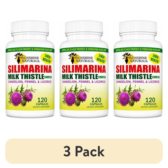 (3 pack) Sunshine Naturals Milk Thistle Complex, 120 Capsules I Silimarina, Dandelion, Fennel, Licorice, Liver Health, Dietary Supplements I Natural Remedy for Liver Health