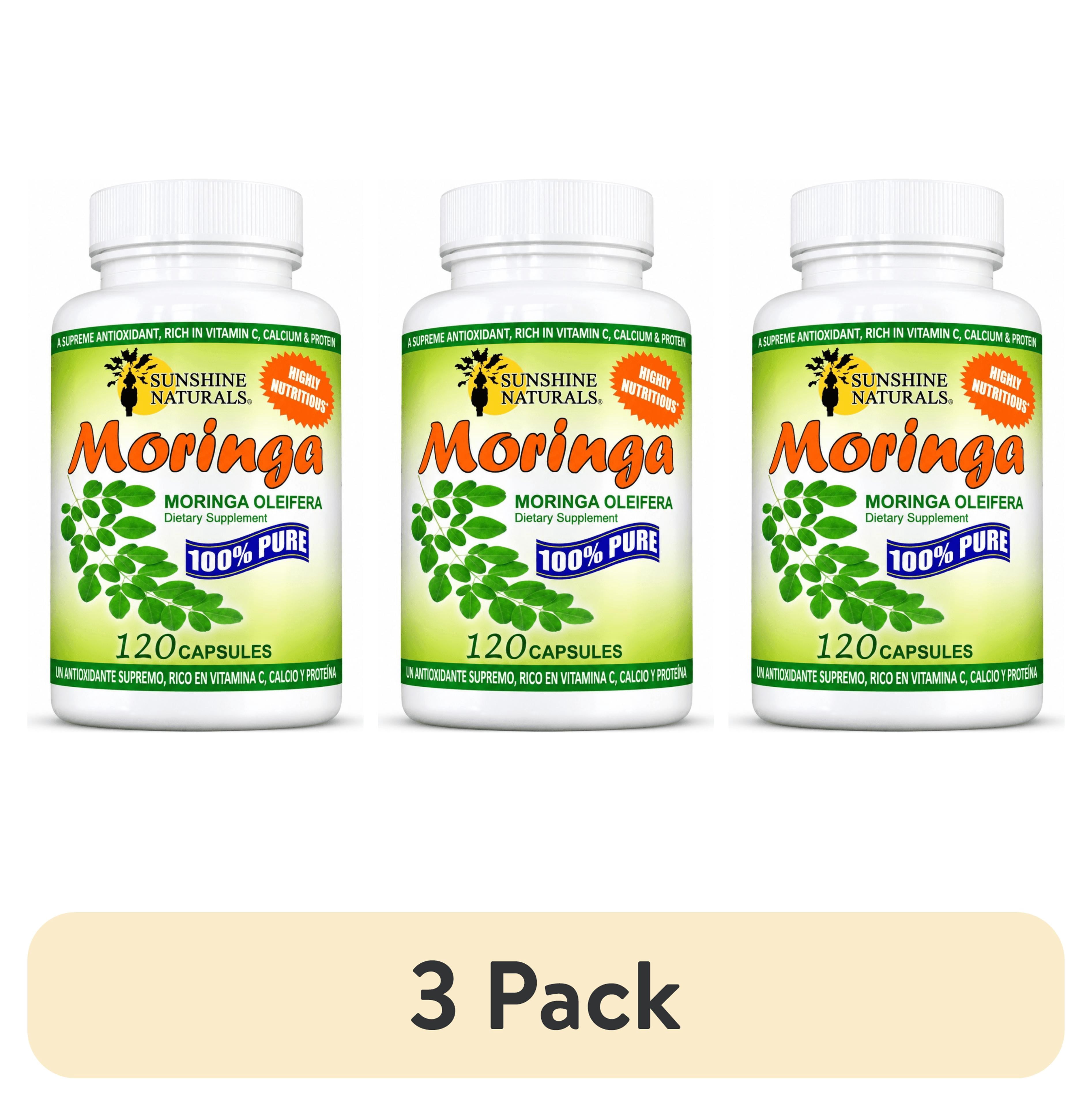 (3 pack) Sunshine Naturals Moringa Leaf Capsules, Moringa Oleifera Dietary Supplement, Vegan Capsules, Plant-Based Herbal Supplement, 120 Capsules