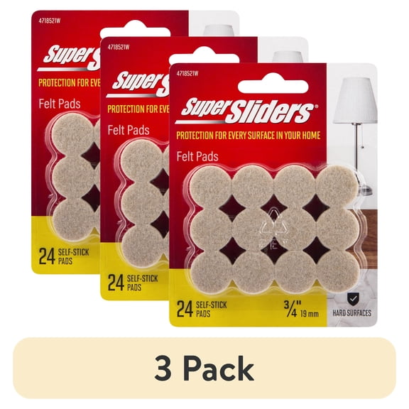 (3 pack) Super Sliders 3/4" Round Self Stick Felt Furniture Pads for Hardwood Beige, 24 Pack