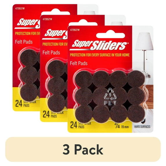 (3 pack) Super Sliders 3/4" Round Self Stick Felt Furniture Pads for Hardwood Brown, 24 Pack