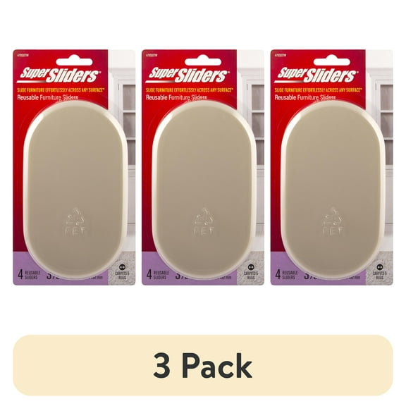 (3 pack) Super Sliders 3.5" x 6" Oval Furniture Sliders – Heavy-Duty Reusable Gliders for Carpeted Floors, Beige (4-Pack)