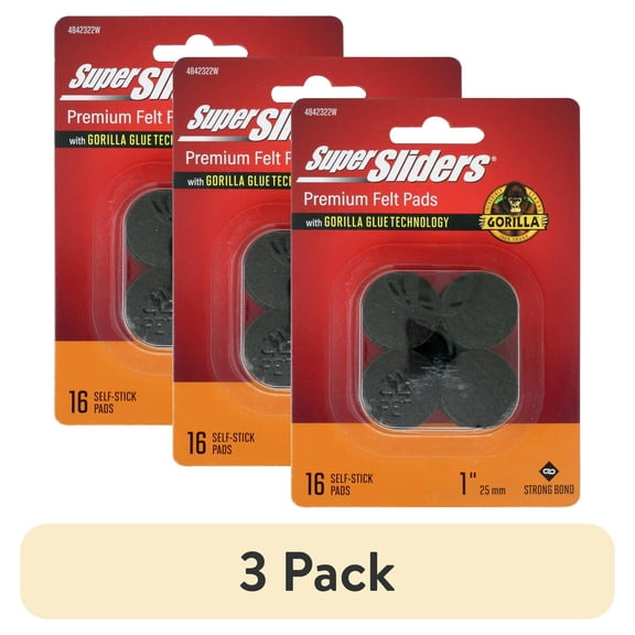 (3 pack) Super Sliders With Gorilla Glue Technology 1' Felt Pads Round Brown (16 Pc)