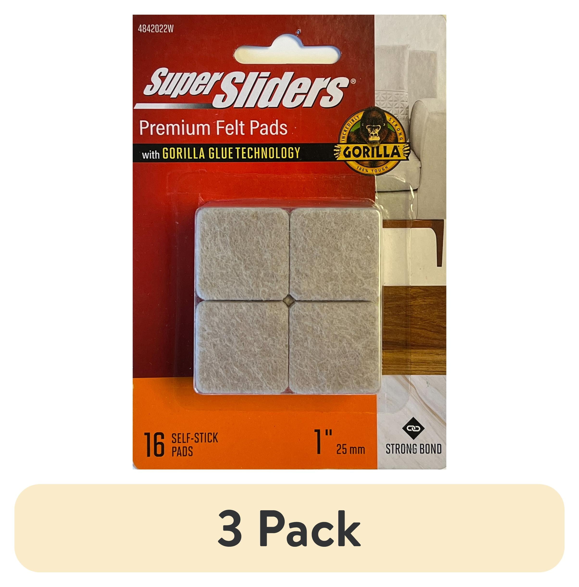 (3 pack) Super Sliders With Gorilla Glue Technology, 1" Square Oatmeal Felt Pad, 16 PC