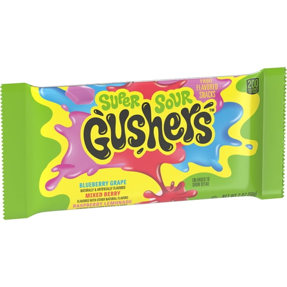 (3 pack) Super Sour Gushers Fruit Flavored Snacks, Gluten Free Snack, Variety Pouch, 2 oz