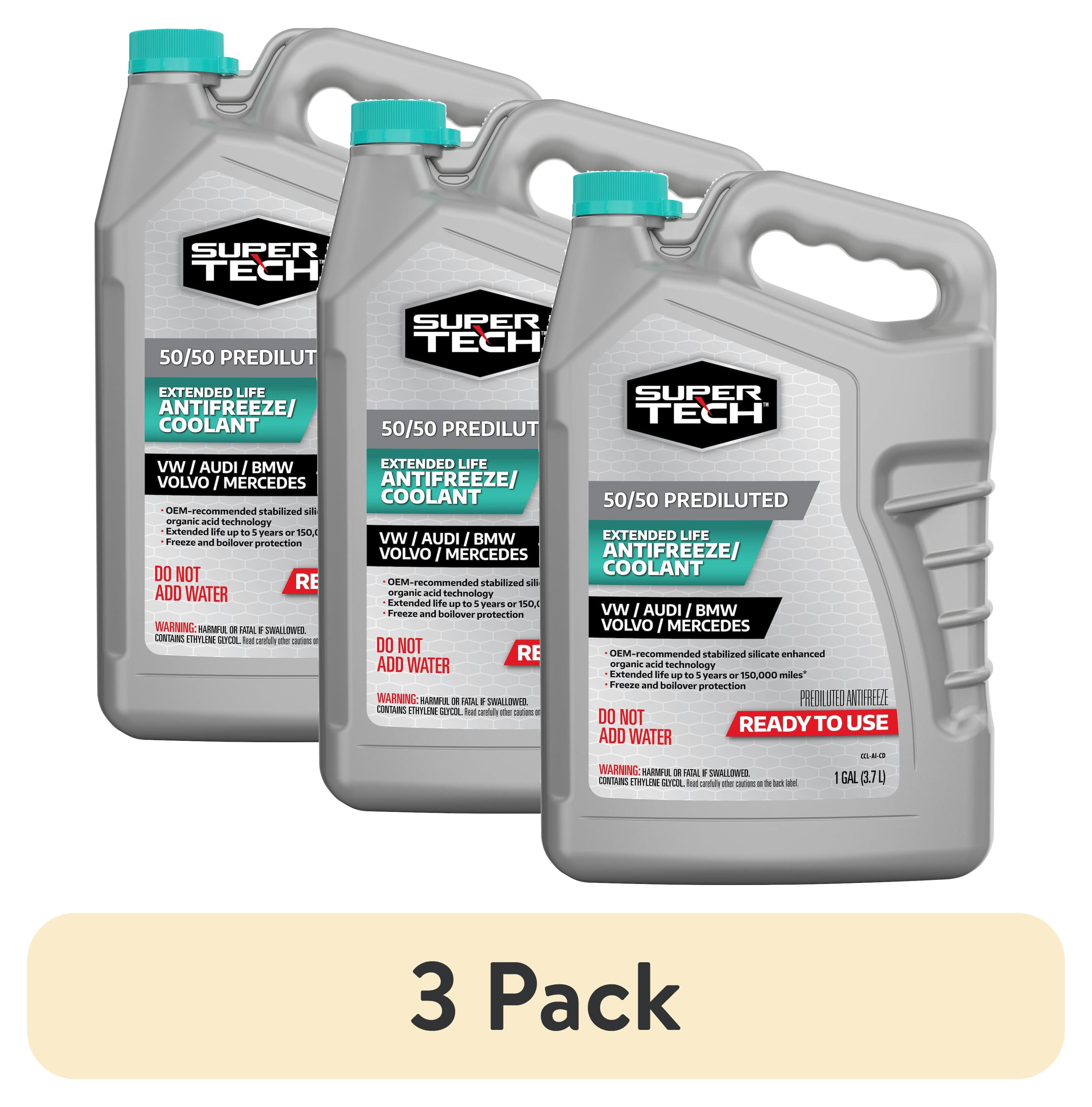 (3 pack) Super Tech 50/50 Prediluted Extended Life Antifreeze/Coolant for VW/Audi/BMW/Volvo/Mercedes Automobiles and Light Duty Trucks 1 Gallon (3.78 Liters)